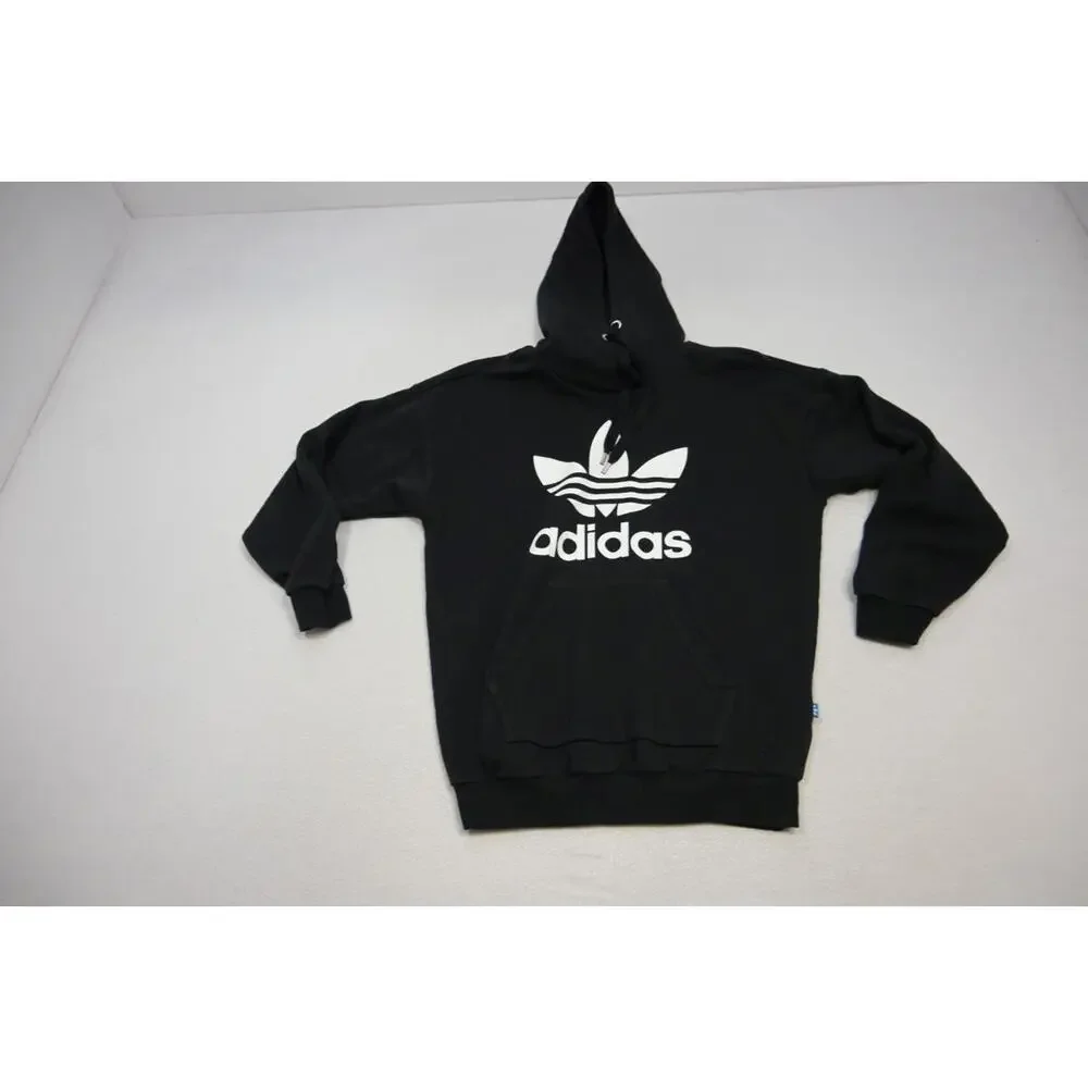 Adidas Hoodie Pull Over Black Cotton Blend Athletic‎ Sweater Mens Size Small